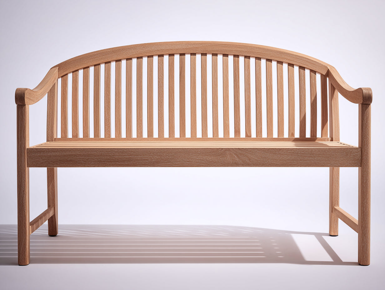 Banc de jardin 3 places en bois massif 160x62x95 cm - bois naturel brun clair - dossier incurvé à lattes et accoudoirs pour extérieur