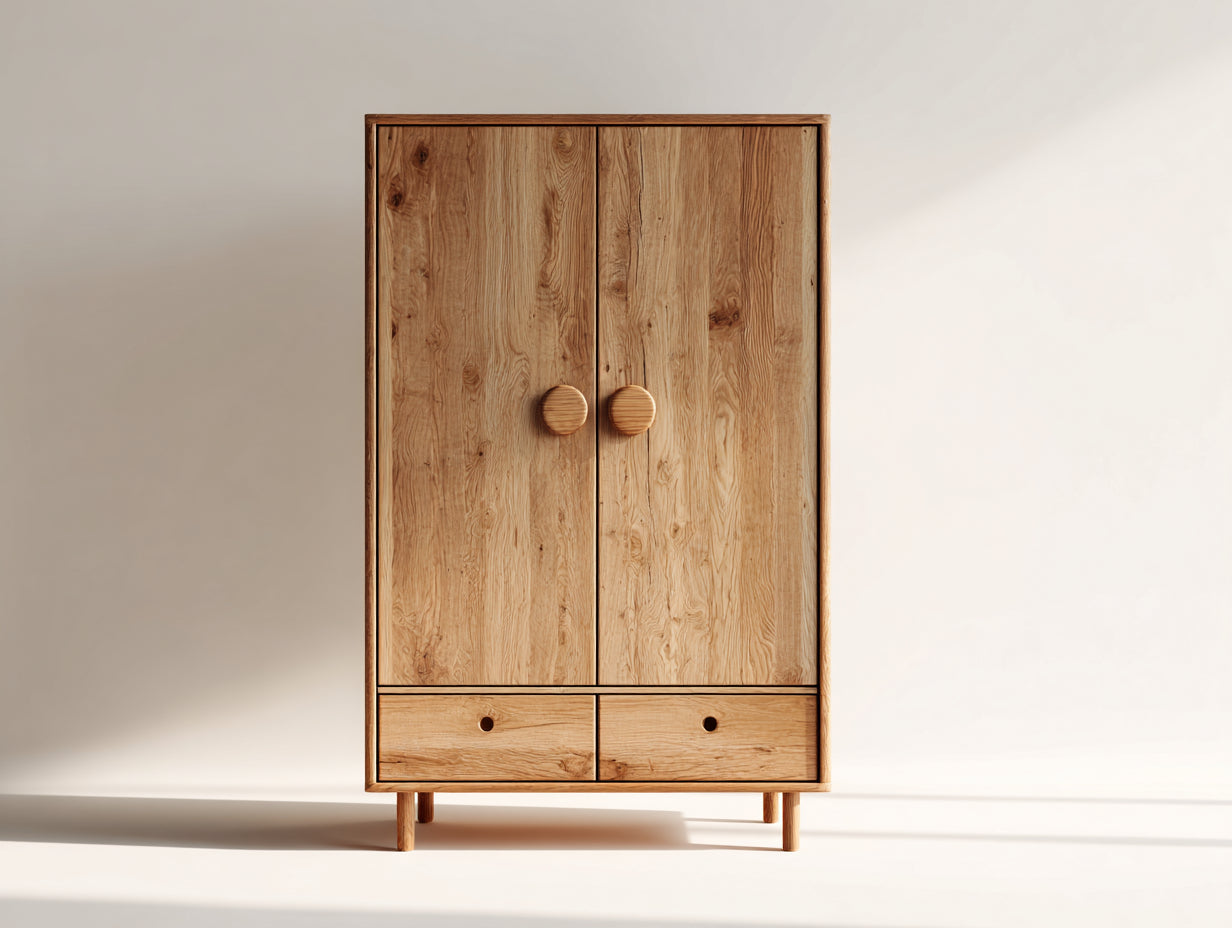 Armoire à 2 portes et 2 tiroirs en panneaux de bois 100x50x150 cm - chêne naturel - style scandinave