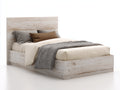 Lit simple en bois d'ingénierie 200x100x110 cm - blanc vieilli - tête de lit haute style rustique pour chambre