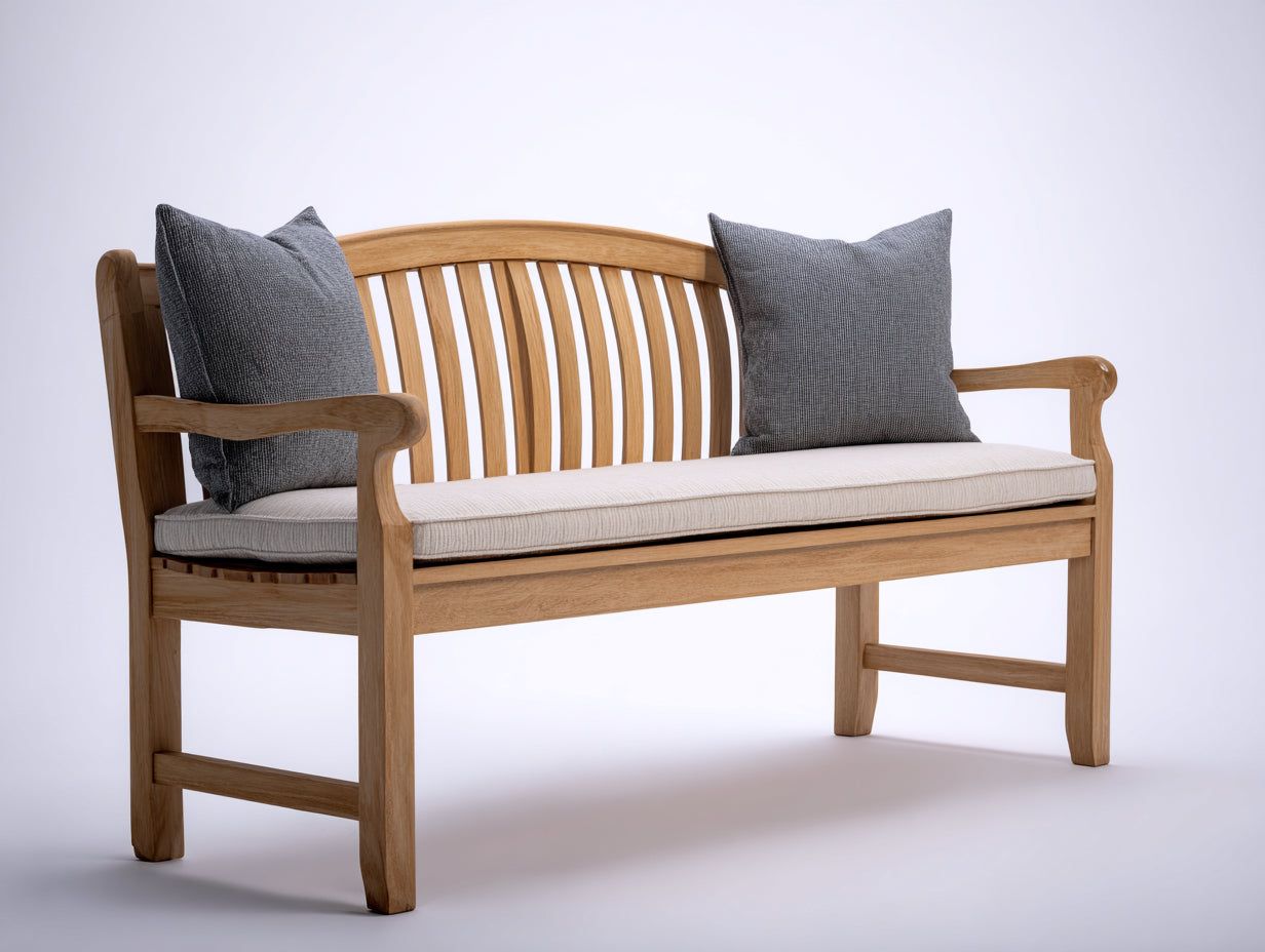 Banc de jardin en bois 160x62x86 cm - bois naturel - dossier courbé à lattes avec accoudoirs