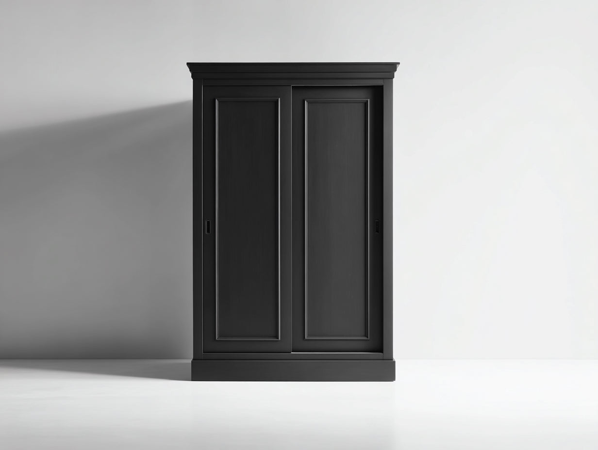Armoire en bois d'ingénierie 120x58x185 cm - noir - 2 portes coulissantes style classique