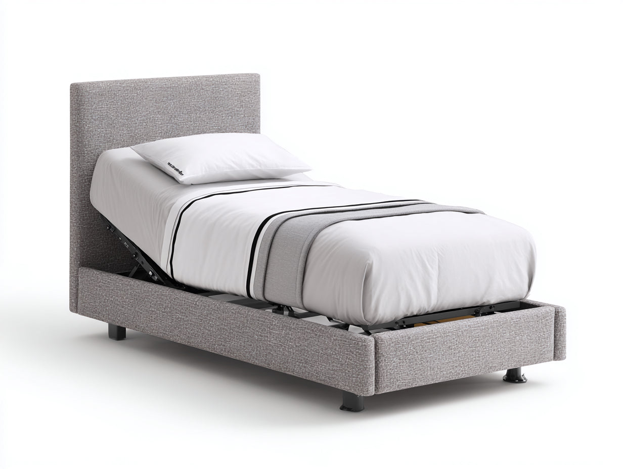 Lit simple rembourré en tissu gris 200x90x105 cm - chambre - sommier réglable