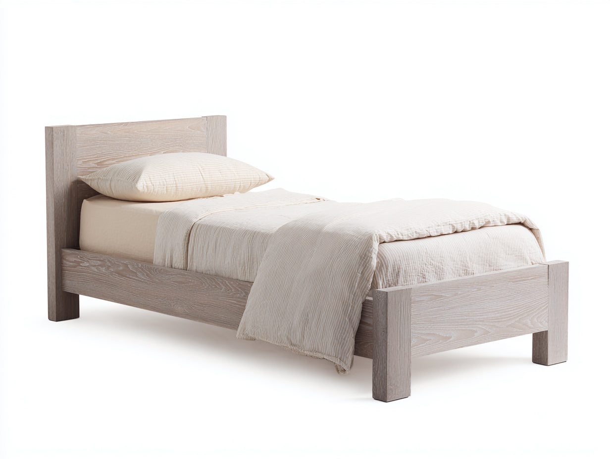 Lit simple en panneaux de bois 205x96x82 cm - bois grisé - design moderne