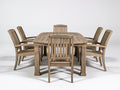 Salon de jardin repas en bois 200x100x75 cm - bois naturel grisé - table rectangulaire avec 6 chaises