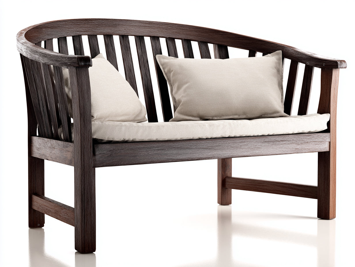 Banc de jardin en bois 140x65x85 cm - bois foncé - dossier arrondi classique
