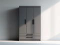 Armoire à 3 portes en panneaux de bois 120x52x180 cm - gris foncé - rangement moderne