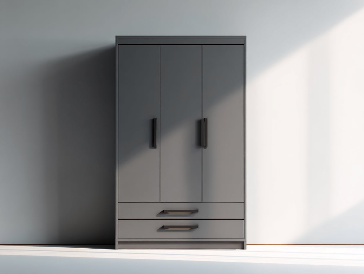 Armoire à 3 portes en panneaux de bois 120x52x180 cm - gris foncé - rangement moderne