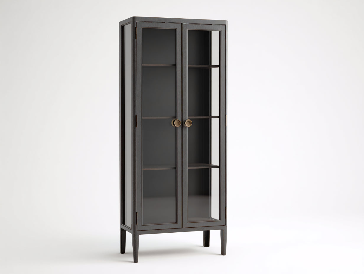 Vitrine à 2 portes vitrées en panneaux de bois et verre 85x40x150 cm - gris foncé - design moderne