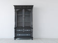 Vitrine 2 portes vitrées 3 tiroirs en bois d'ingénierie et verre 110x45x200 cm - noir - style classique sculpté pour cuisine