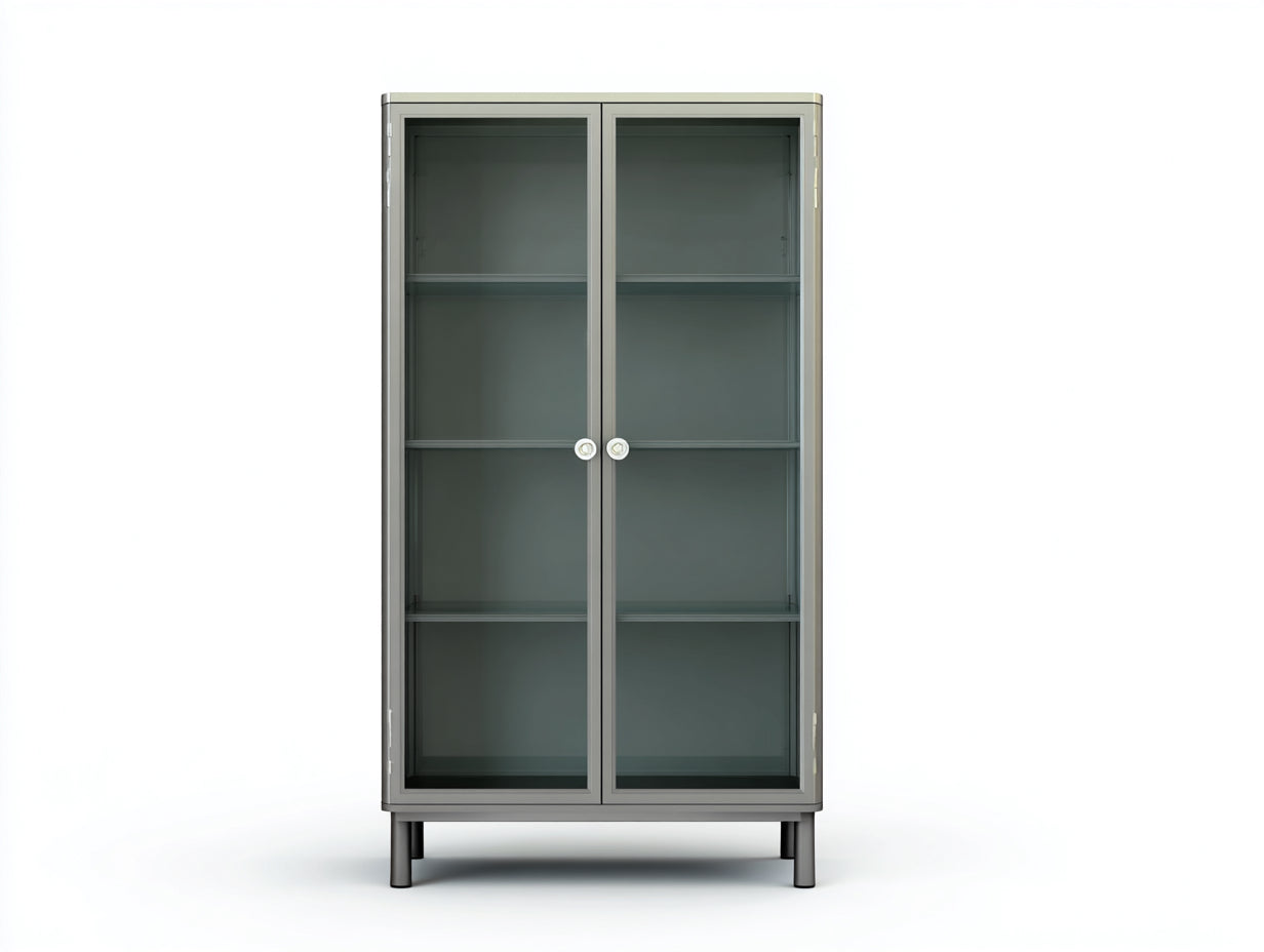 Vitrine 2 portes vitrées en acier et verre 85x40x175 cm - gris - rangement moderne pour cuisine