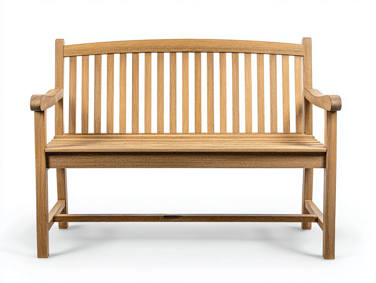 Banc de jardin en bois massif 150x58x92 cm - bois naturel - avec accoudoirs et dossier à lattes