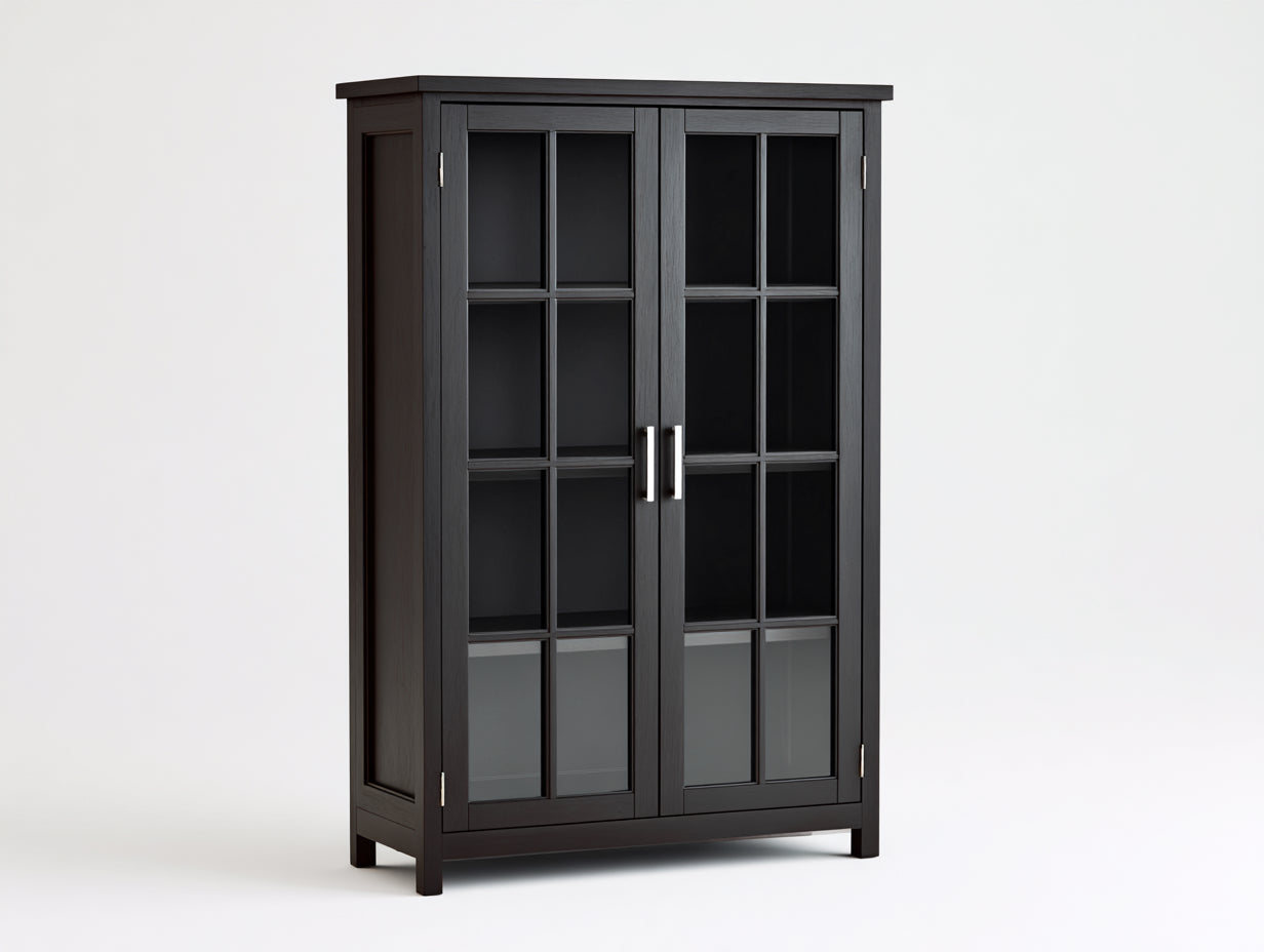 Vitrine en bois d'ingénierie et verre 95x42x180 cm - brun foncé-noir - 2 portes vitrées