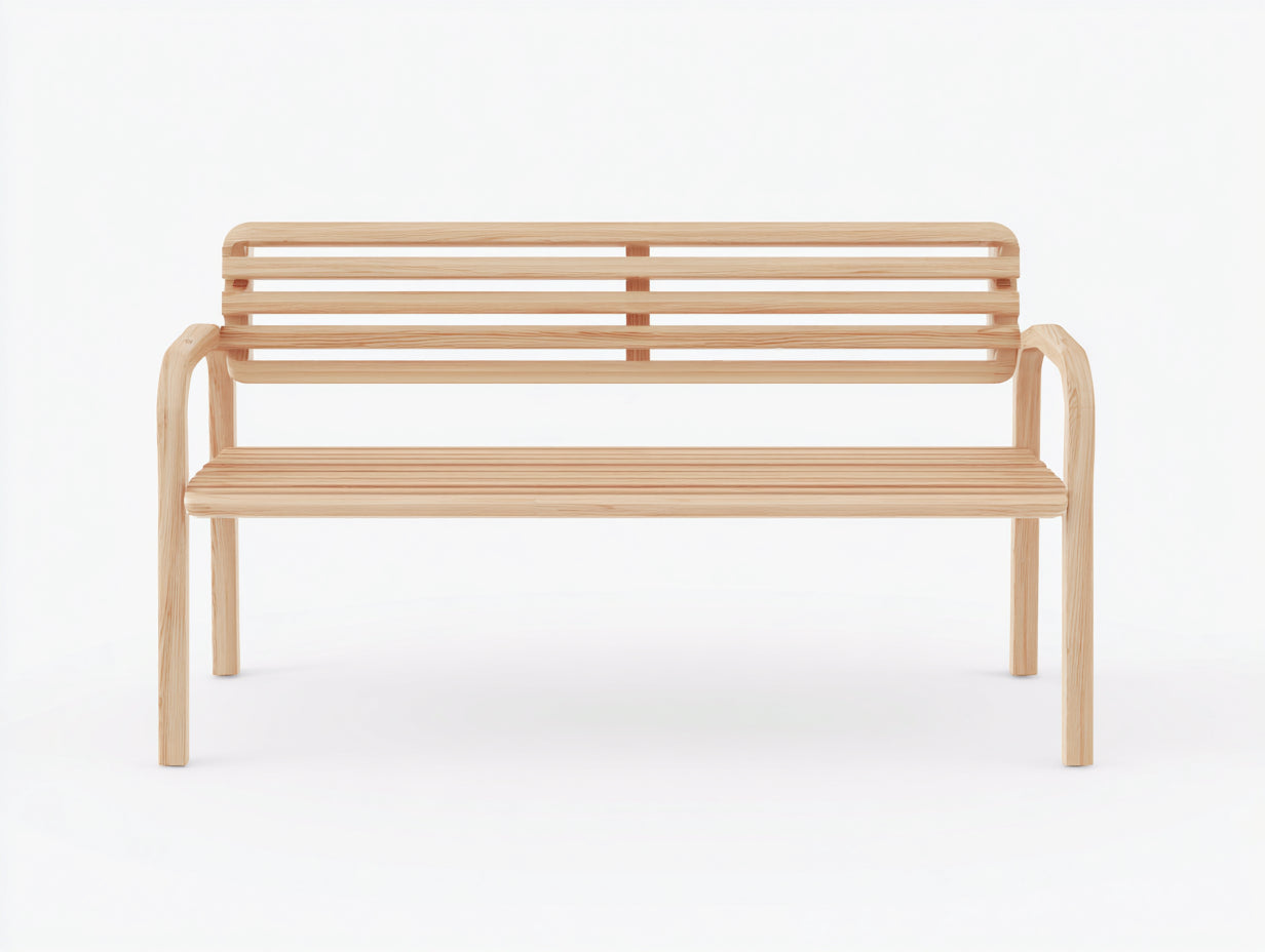 Banc de jardin 2 places en bois 140x58x84 cm - bois naturel clair - dossier à lattes et accoudoirs pour terrasse