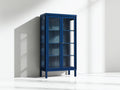 Vitrine 2 portes en bois d'ingénierie et verre strié 90x40x180 cm - bleu marine - rangement moderne pour cuisine