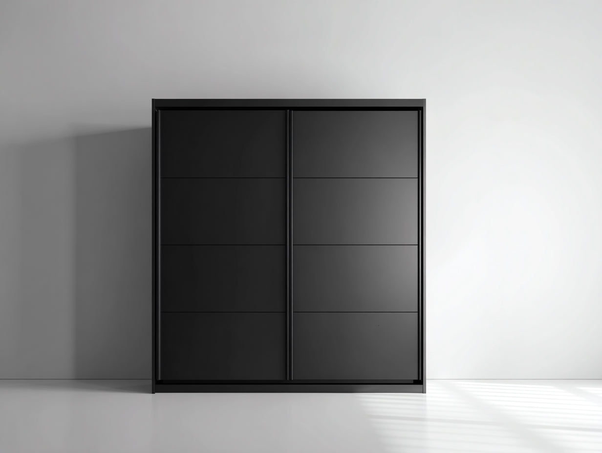Armoire en bois à portes coulissantes noir 160x60x200 cm - chambre - style moderne