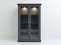 Vitrine à 2 portes vitrées en panneaux de bois et verre 105x42x170 cm - gris anthracite - éclairage intérieur