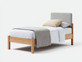 Lit simple en bois et tissu 205x98x92 cm - bois naturel-gris - tête de lit rembourrée
