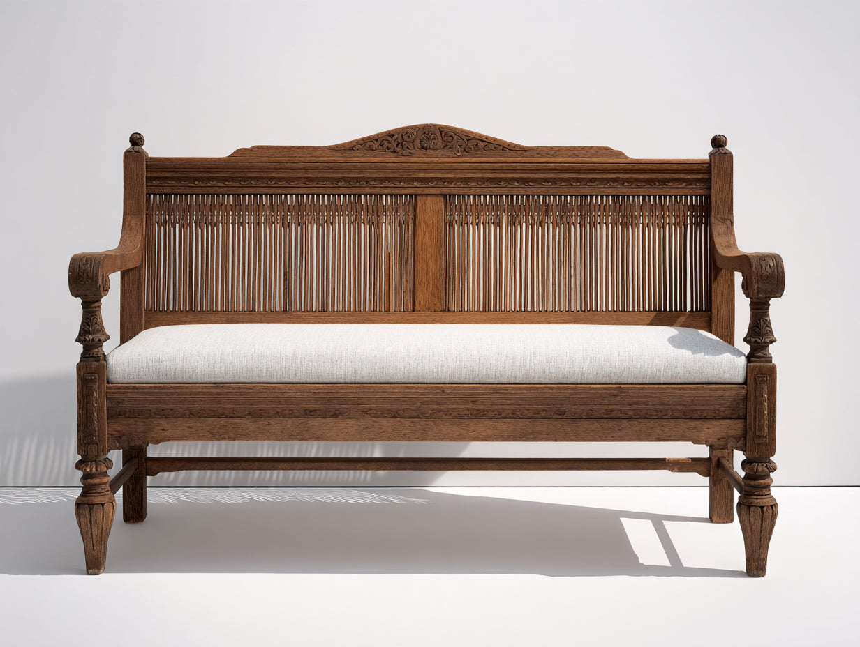 Banc de jardin en bois massif 170x60x105 cm - brun naturel - style sculpté avec accoudoirs