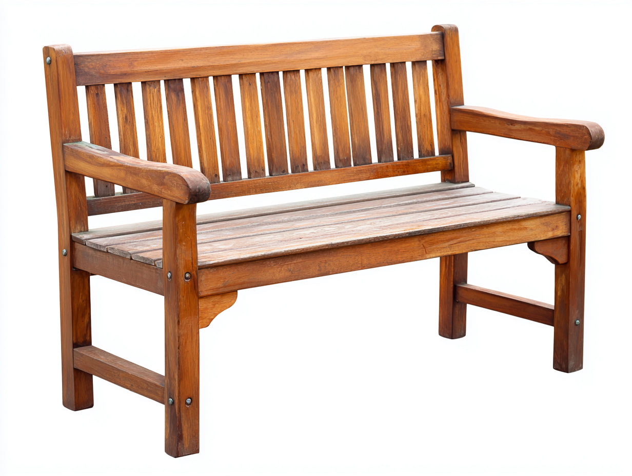 Banc de jardin 2 places en bois massif 125x60x90 cm - brun - dossier à lattes et accoudoirs style rustique pour extérieur