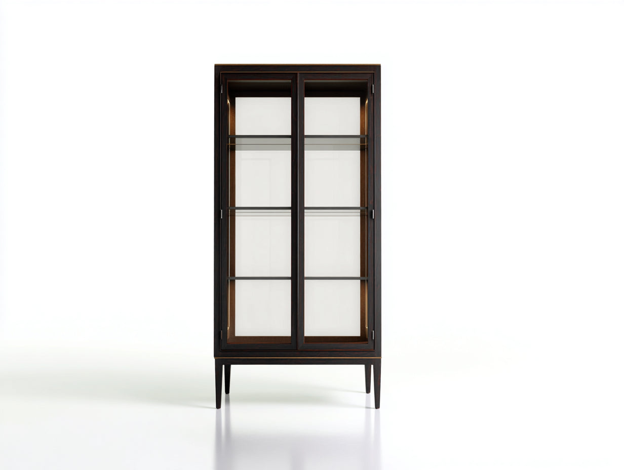 Vitrine en bois d'ingénierie et verre 80x38x175 cm - brun foncé-noir - 2 portes vitrées