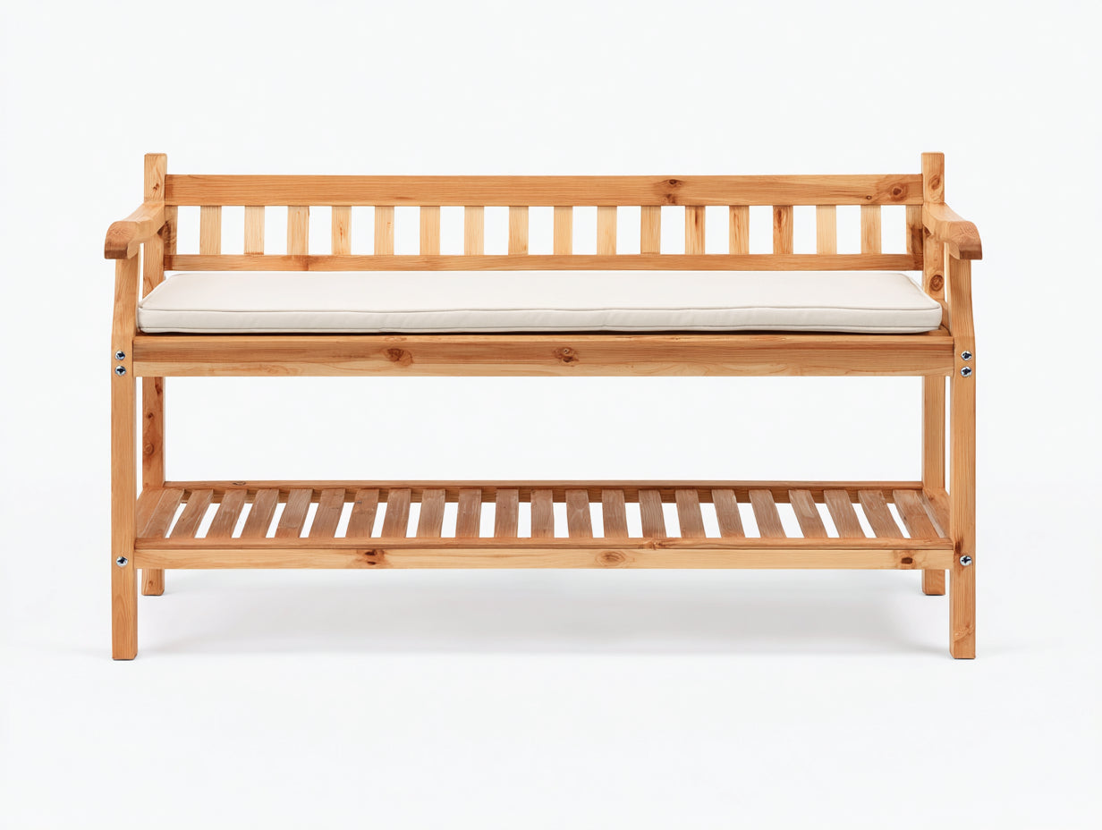 Banc de jardin en bois 150x58x88 cm - bois naturel-blanc - dossier à lattes avec accoudoirs
