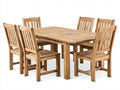 Salon de jardin repas 7 pièces en bois massif - bois naturel brun clair - table rectangulaire et 6 chaises à dossier haut pour extérieur