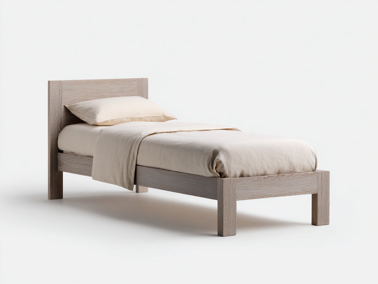 Lit simple en bois finition chêne blanchi 200x90x95 cm - chambre - style naturel