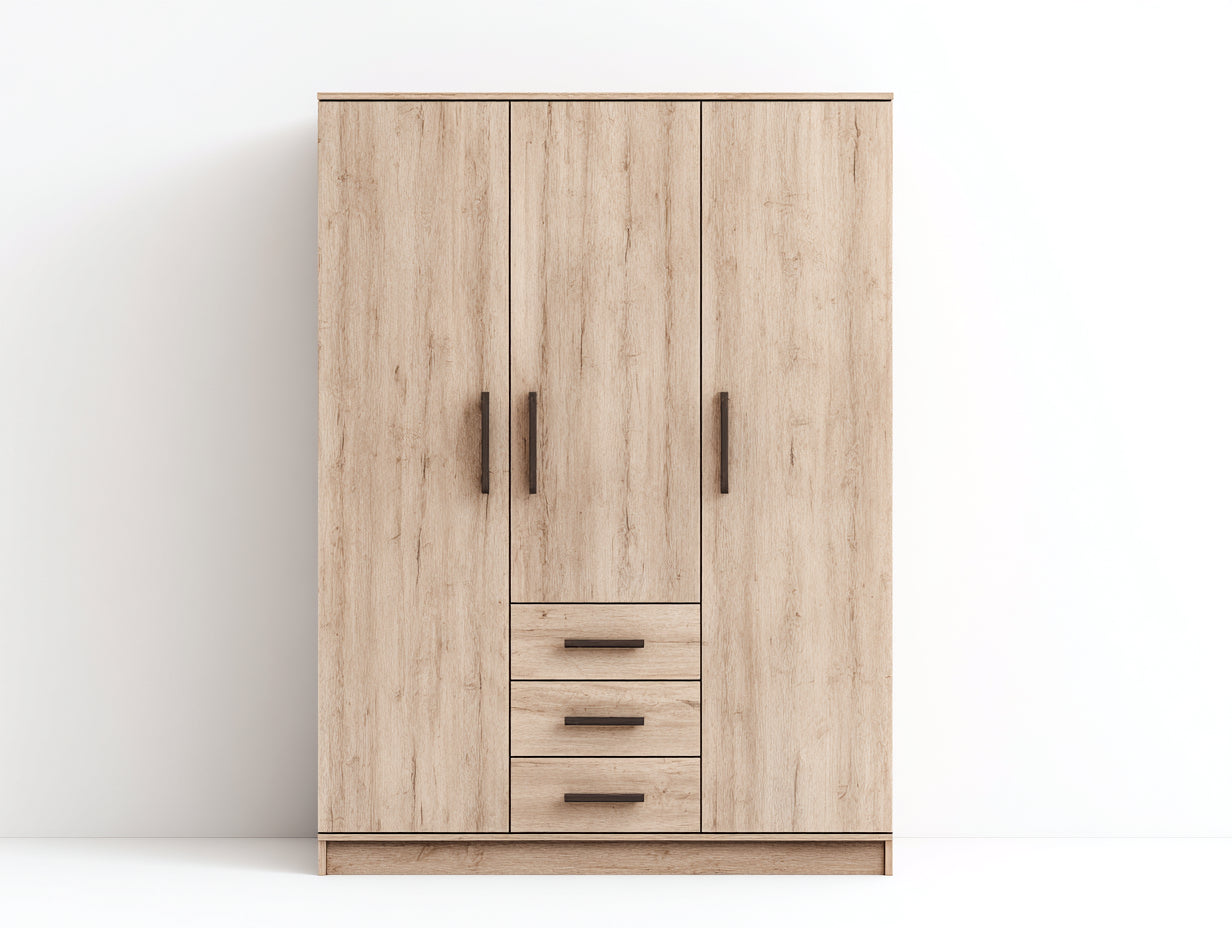 Armoire en bois finition chêne clair 150x55x190 cm - chambre - style contemporain